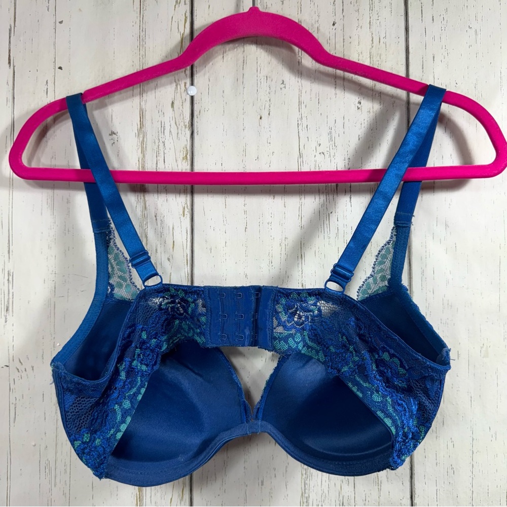 Frederick’s of Hollywood Blue Lace Push Up Bra 34D Underwire Padded - Picture 9 of 12
